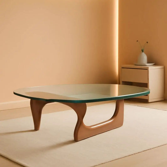 Mid Century Glass Top End Table With Light Walnut Finish from PriceLows™