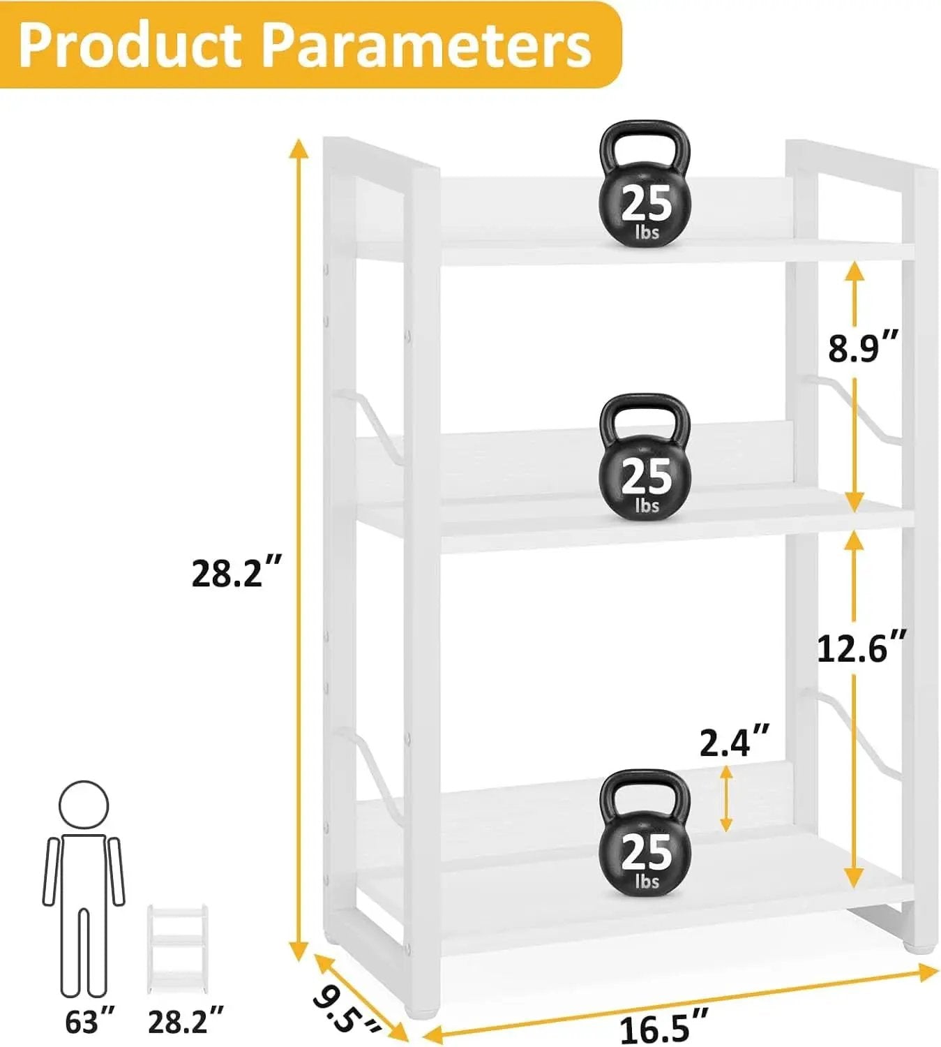 White 3 Tier Bookshelf for Small Space Living Room from PriceLows™