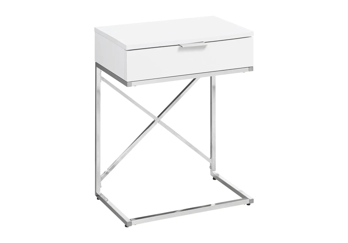 Accent Side Table | Spacious Tabletop | Storage Drawer | Metal Frame