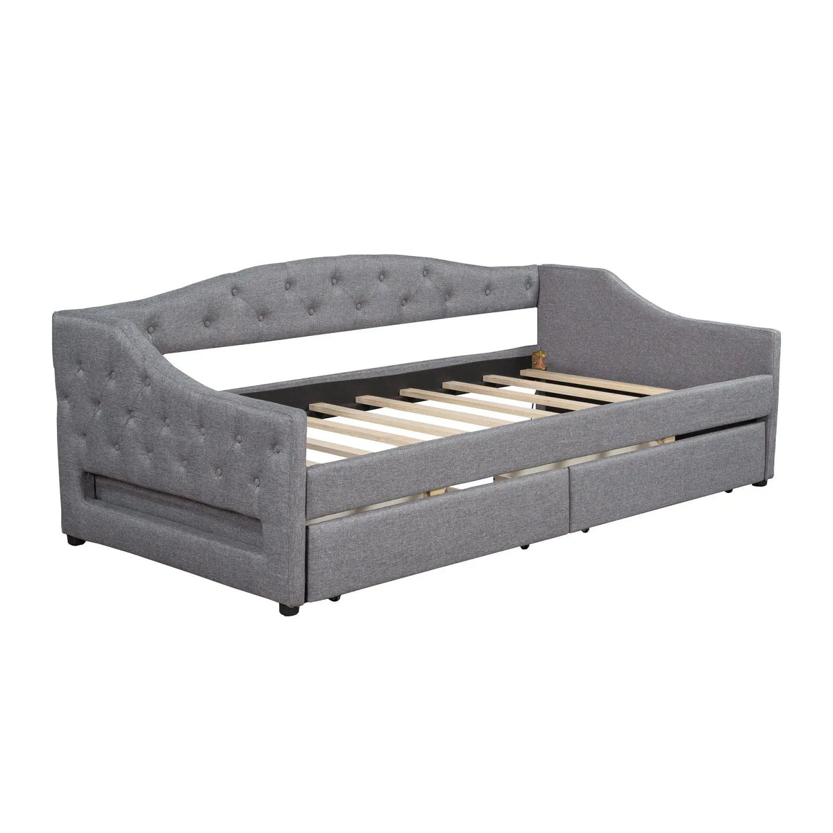 Daybed With LED Lights | Upholstered Trundle Daybed | Thickly Padded Sponge | 84 Inch Length