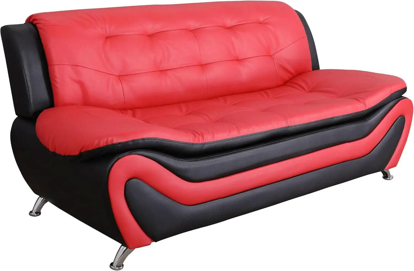 Aldo 3 Piece Modern Sofa Set Black Red Faux Leather from PriceLows™