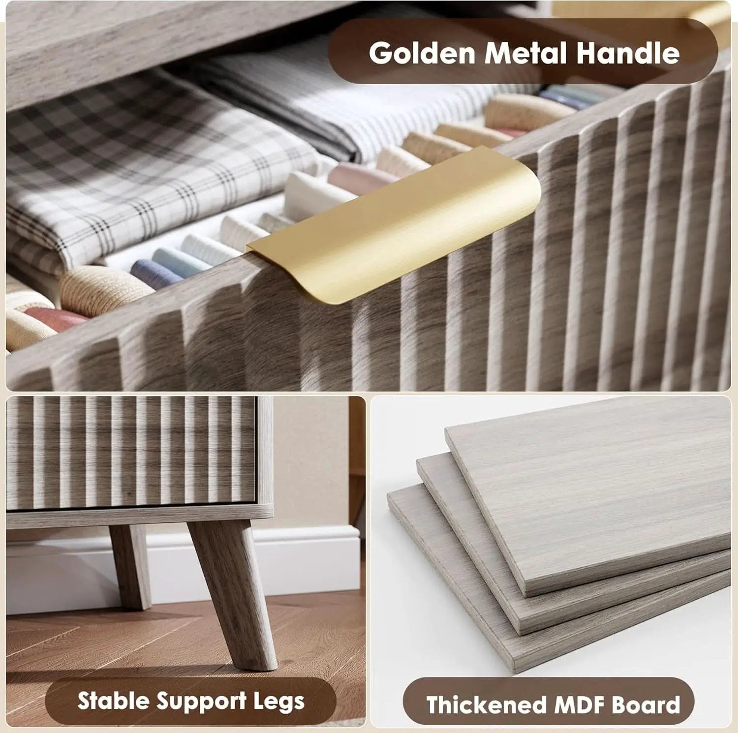 Grey Fluted Contemporary Five Drawer Bedroom Dresser from PriceLows™