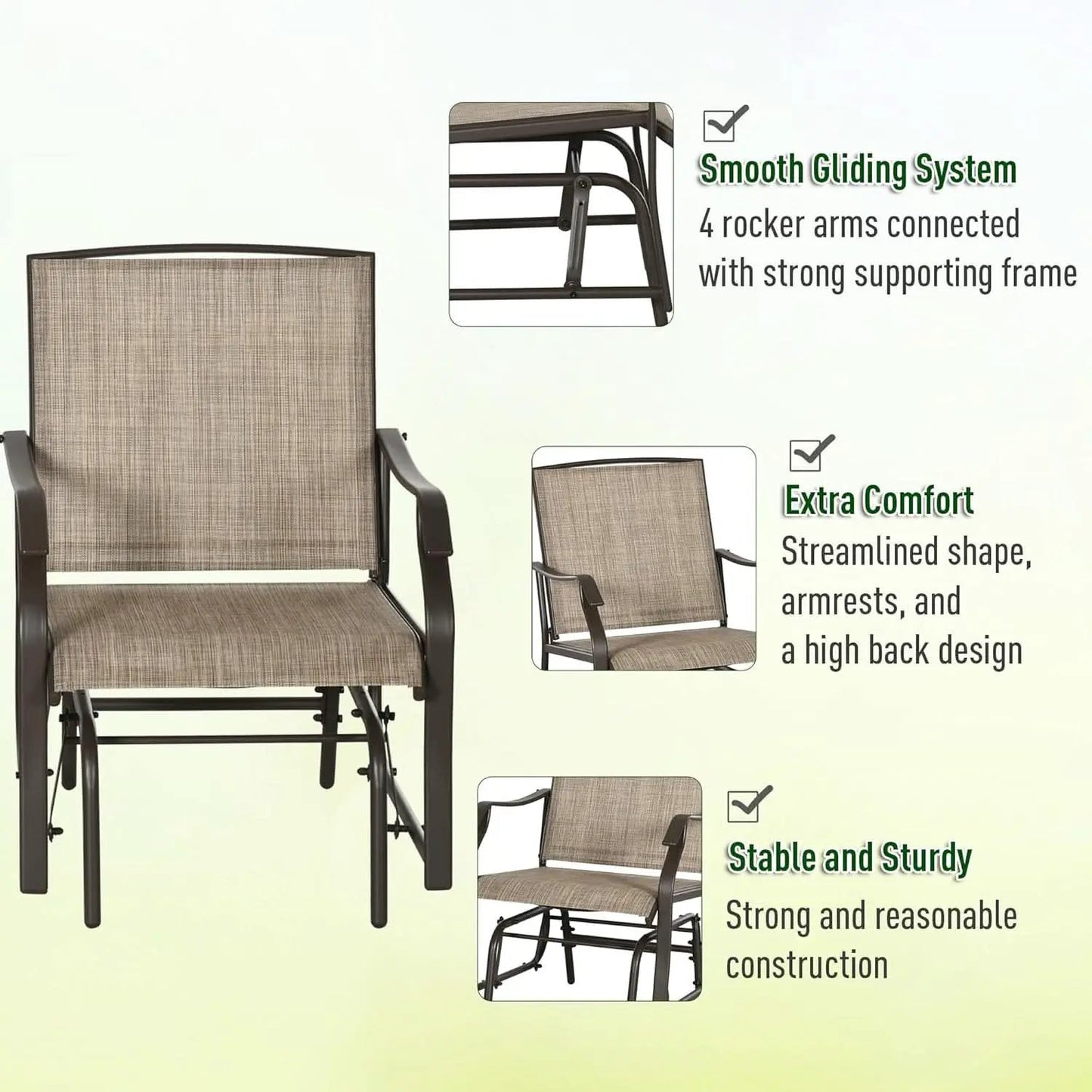 3 Piece Outdoor Glider Chair Bistro Set With Two Sling Chairs And Glass Tabletop Mixed Brown from PriceLows™