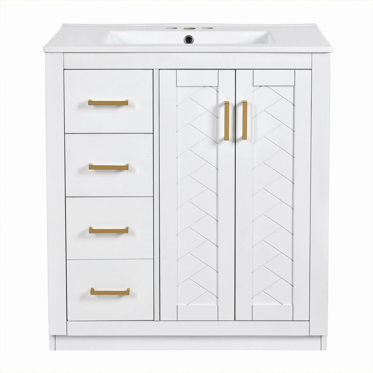30 Inch Bathroom Vanity | 3 Drawers Soft Close | Solid Wood Ceramic Combo