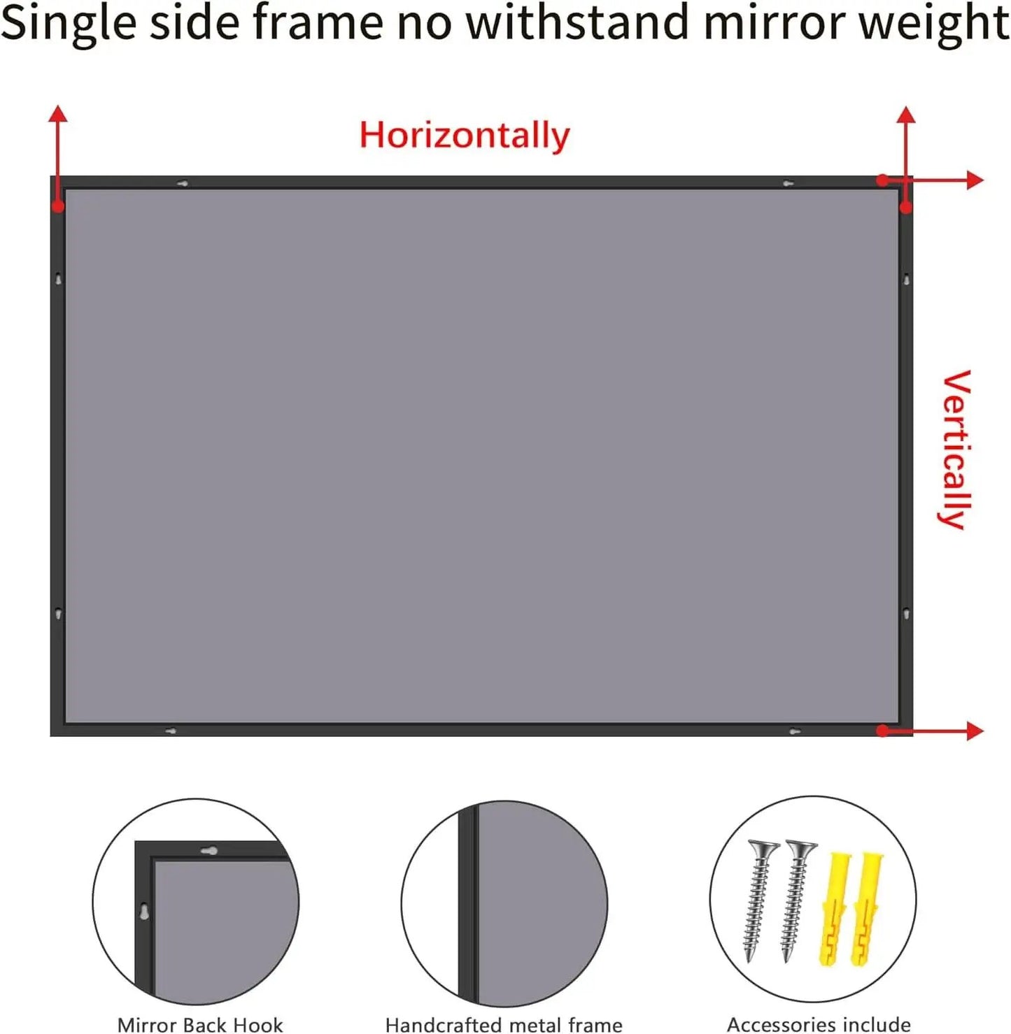 36x40 Black Wall Mirror With Horizontal Or Vertical Mount from PriceLows™