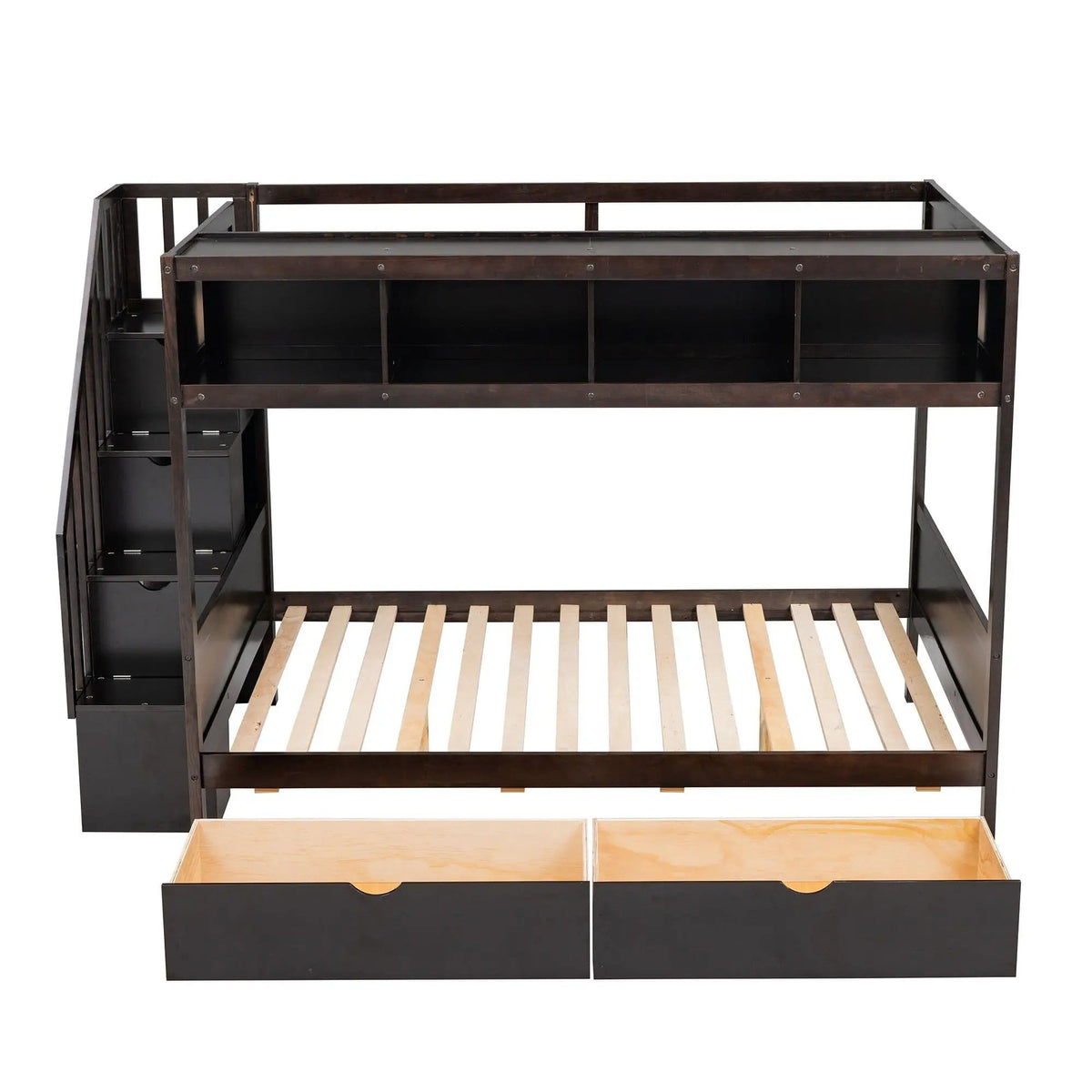 Bunk Bed With Shelfs, Storage Staircase And 2 Drawers | 93.2 x 57.5 x 62.4 in | Glass | Bedroom