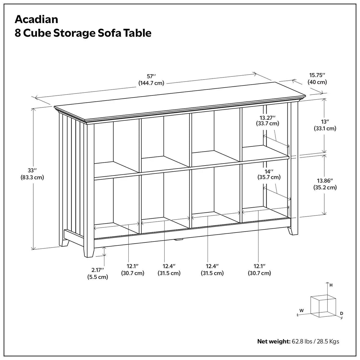 Acadian Cube Storage | Handcrafted Solid Wood | Twelve Large Cubbies | 57 Inch Width