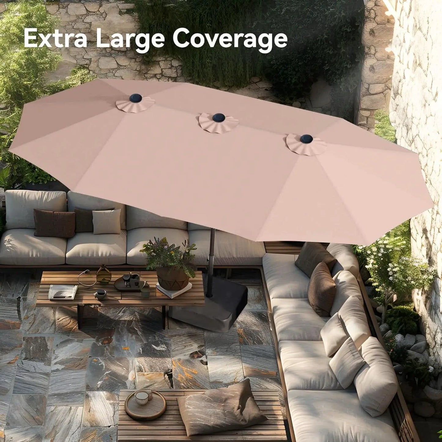 15 Foot Double Sided Patio Umbrella For Outdoor Shade from PriceLows™
