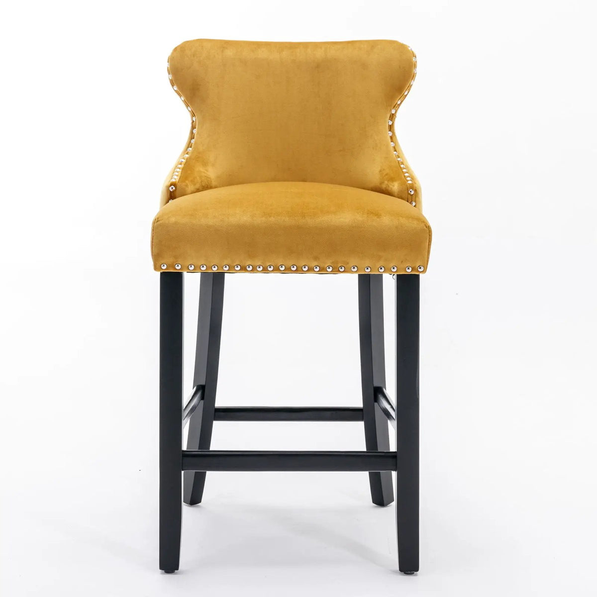 Wing-Back Barstools | Button Tufted Decoration | Wooden Legs With Nailhead Trim | Contemporary Upholstery