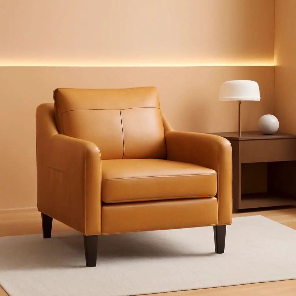 Brown PU Leather Mid Century Upholstered Armchairs from PriceLows™