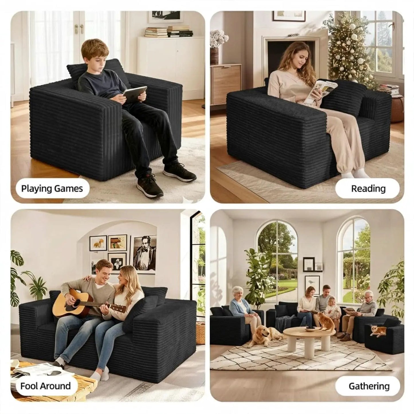 3-Seater Corduroy Sleeper Sofa No Assembly Lounge from PriceLows™
