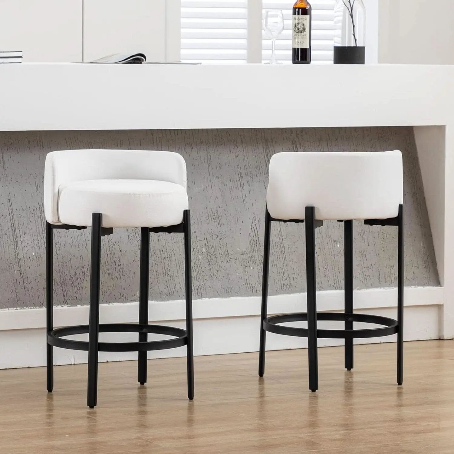 26 Inch Round Faux Leather Bar Stools Set Of 2 White from PriceLows™
