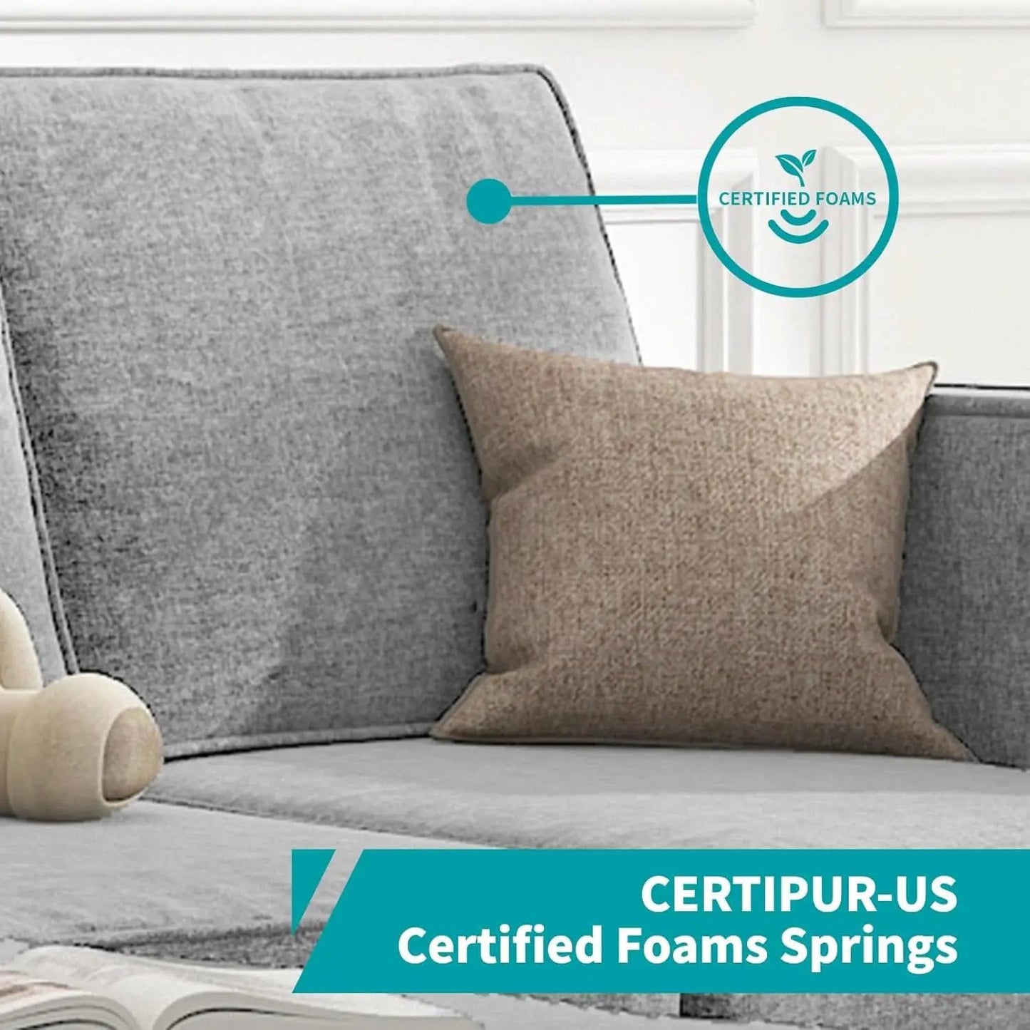 Light Grey Living Room Sofa Set With Movable Ottoman from PriceLows™