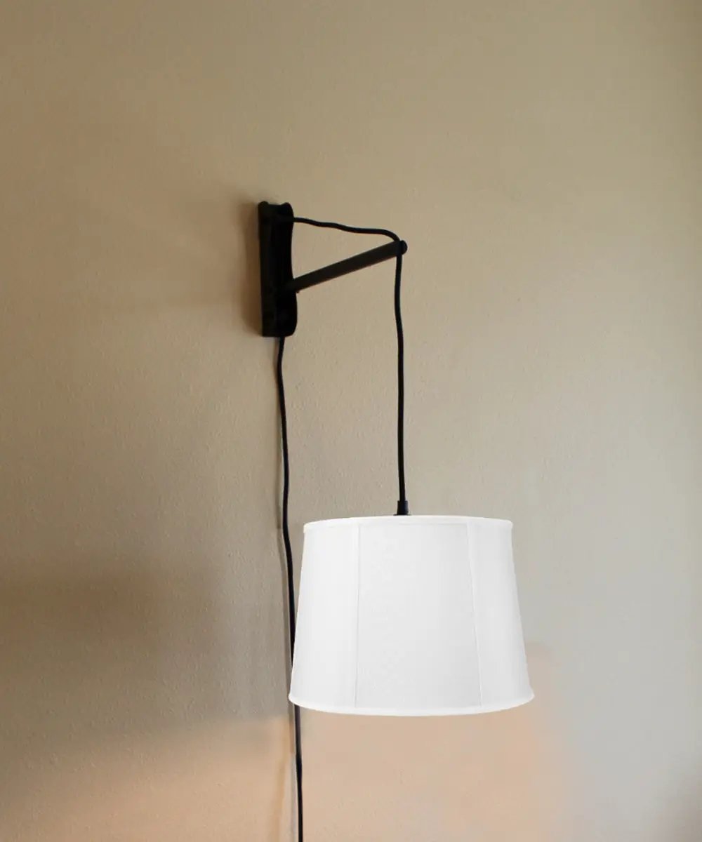 Plug In Wall Mount Pendant Light | 12 Inch Width | 1 Light | Black Cord Arm