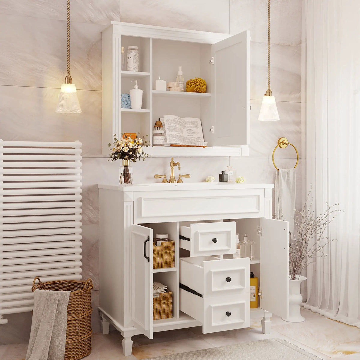 Bathroom Vanity With Top Sink | Mirror Cabinet Included | 2 Soft Closing Doors | 2 Drawers