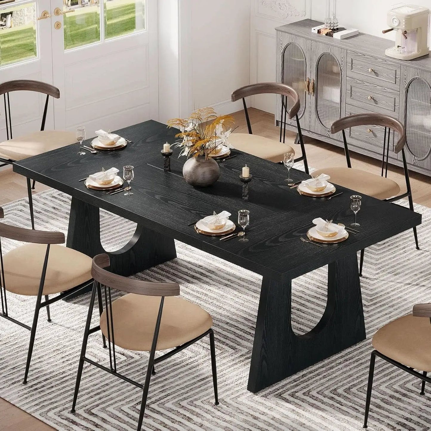 70.9 Inch Black Contemporary Rectangular Dining Table Seats 6 To 8 from PriceLows™