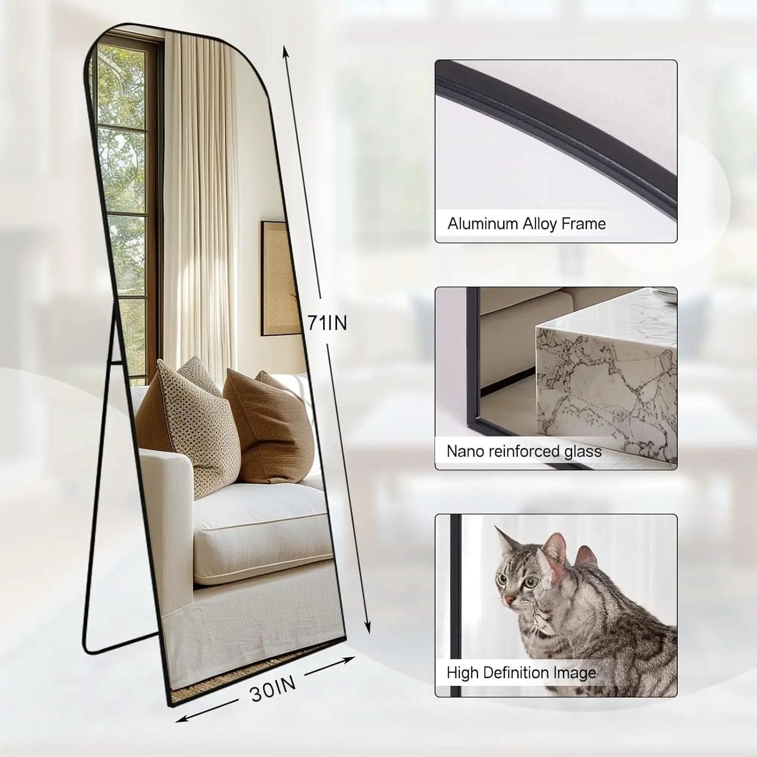 71 Inch Black Oversized Full Length Arch Floor Mirror from PriceLows™