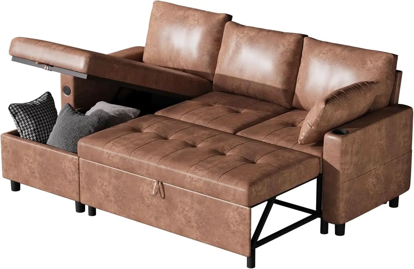 Brown Leather Sleeper Sofa Bed With Storage from PriceLows™