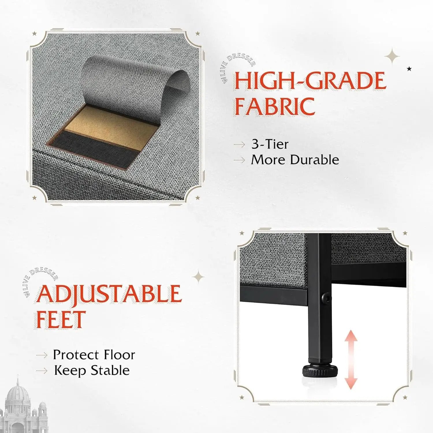 Dark Grey Fabric Dresser With 10 Drawers For Bedroom from PriceLows™