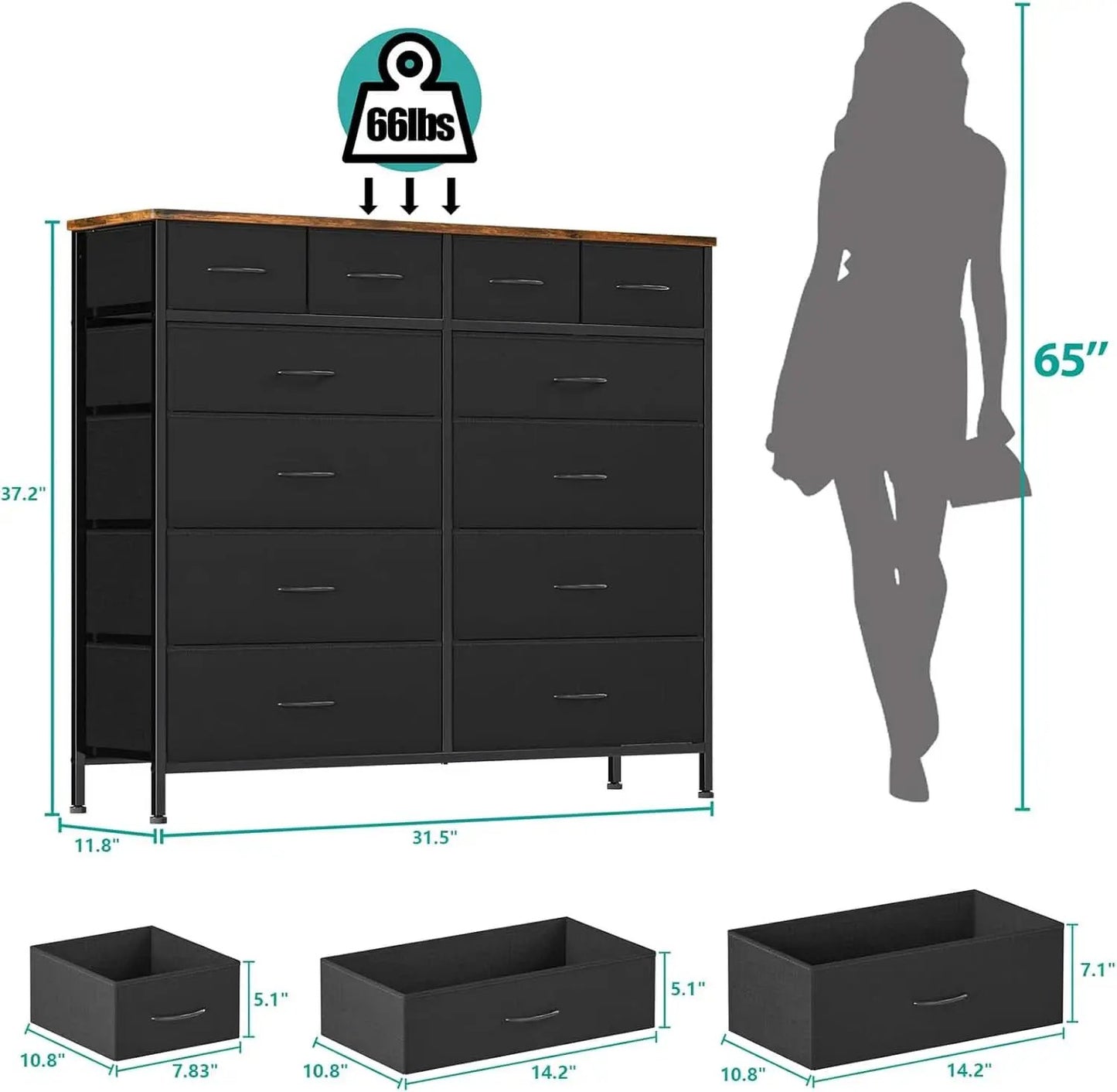 12 Drawer Dresser With Fabric Drawers For Bedroom And Closet Storage from PriceLows™
