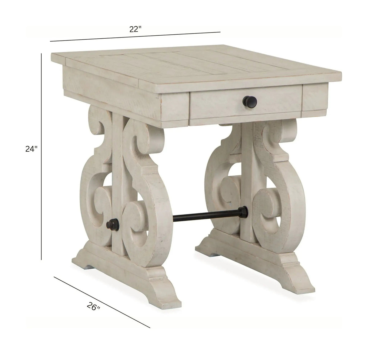 Bronwyn Rectangular End Table | Alabaster Finish | Pine Solids And Metal | 50 Lb Top Capacity