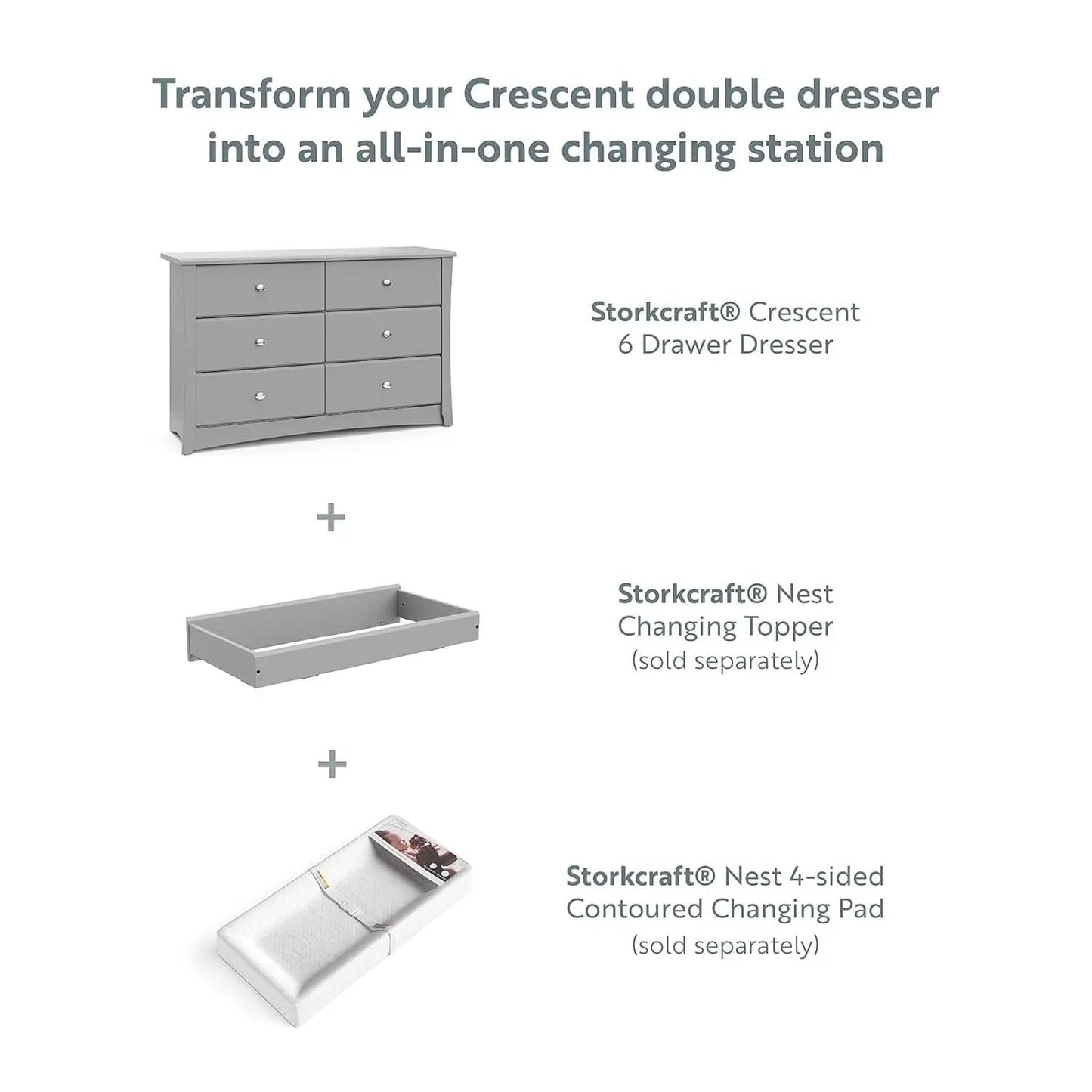 Crescent 6 Drawer Dresser Pebble Gray Nursery Organizer from PriceLows™