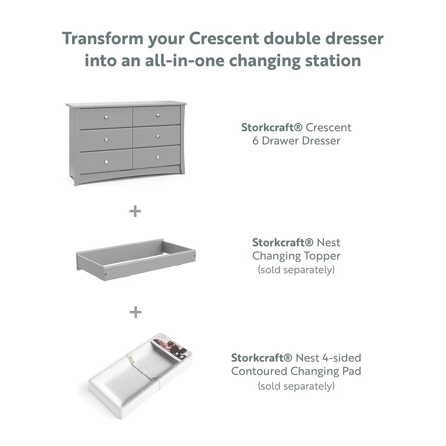 Crescent 6 Drawer Dresser Pebble Gray Nursery Organizer from PriceLows™