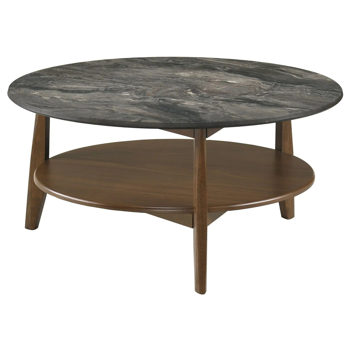 Bradley Round SmartTop Cocktail Coffee Table Smokey Grey and | 36 x 36 x 17.75 in | Rubberwood & Engineered Wood | Brown