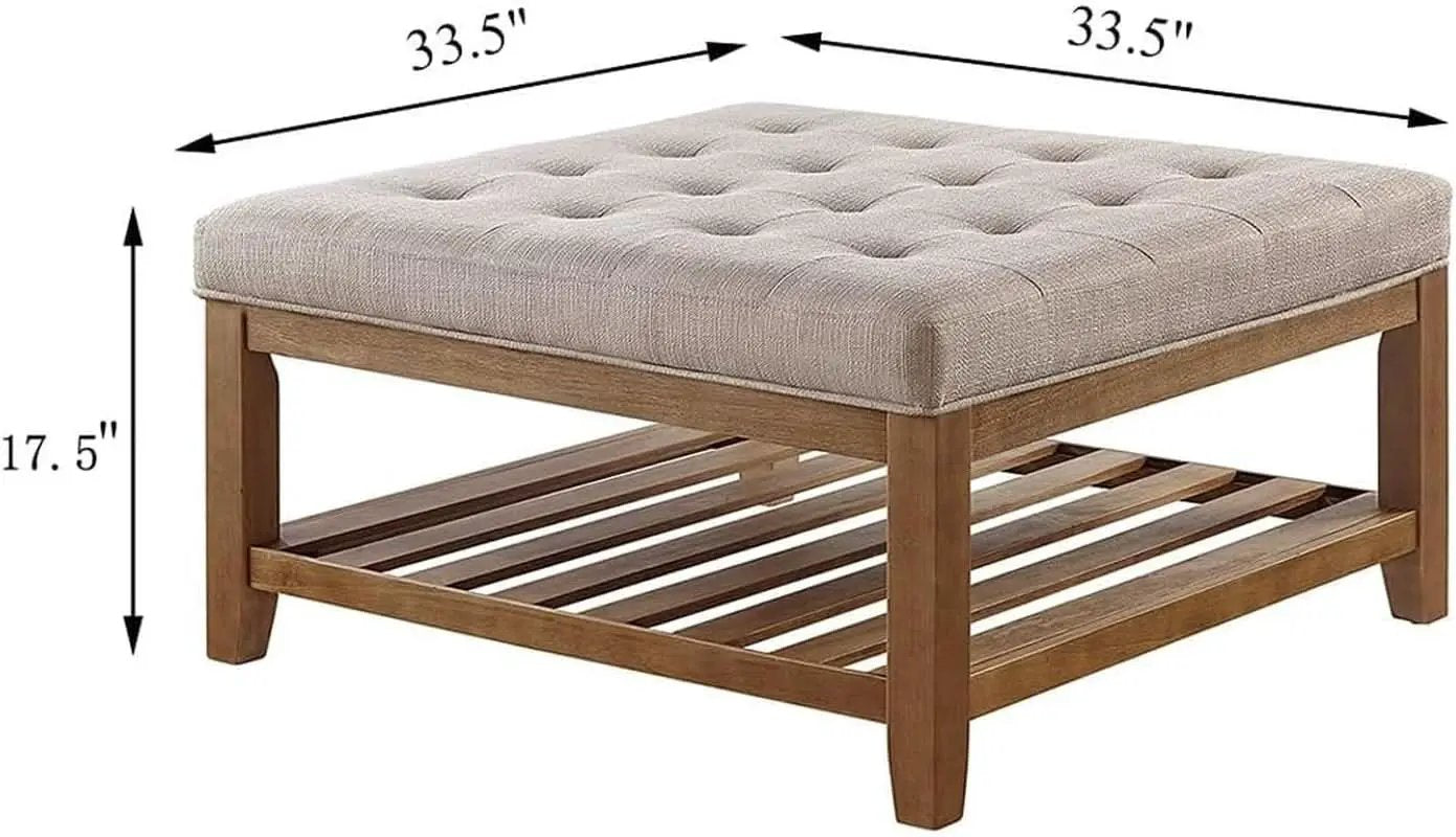 Large Upholstered Tufted Linen Ottoman Coffee Table from PriceLows™