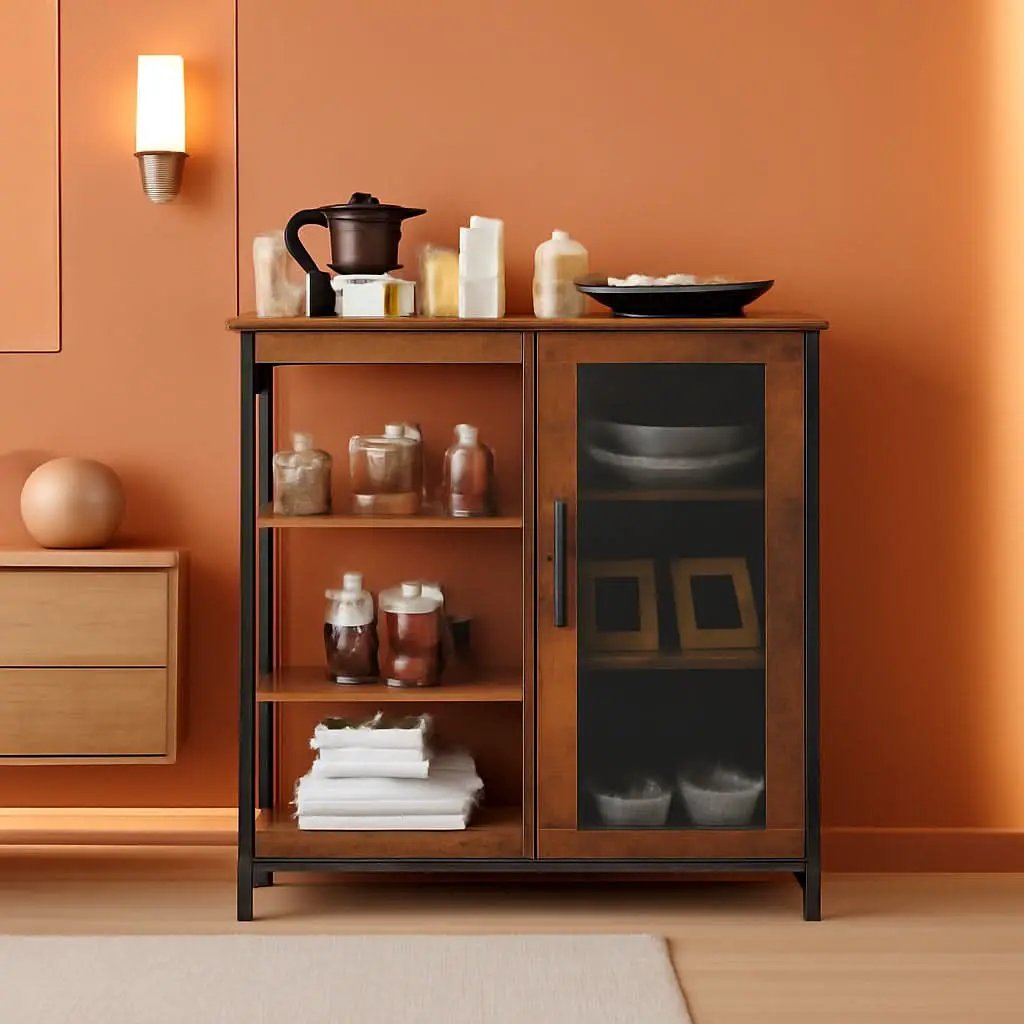 Mini Coffee Bar Cabinet 27.5 Inch Brown Finish Storage Unit from PriceLows™