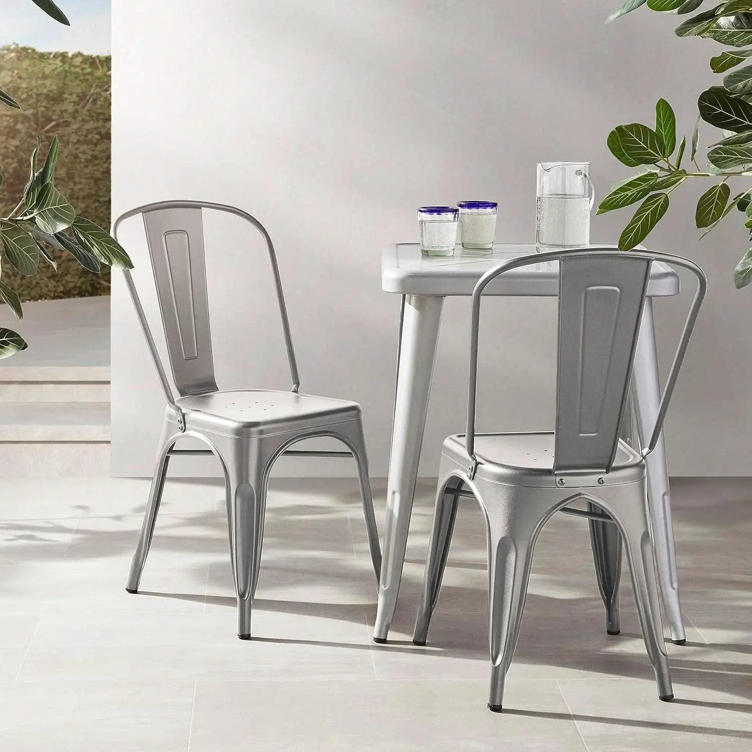 Dark Grey Metal Dining Chairs Set Of Four Durable X Bar Design from PriceLows™