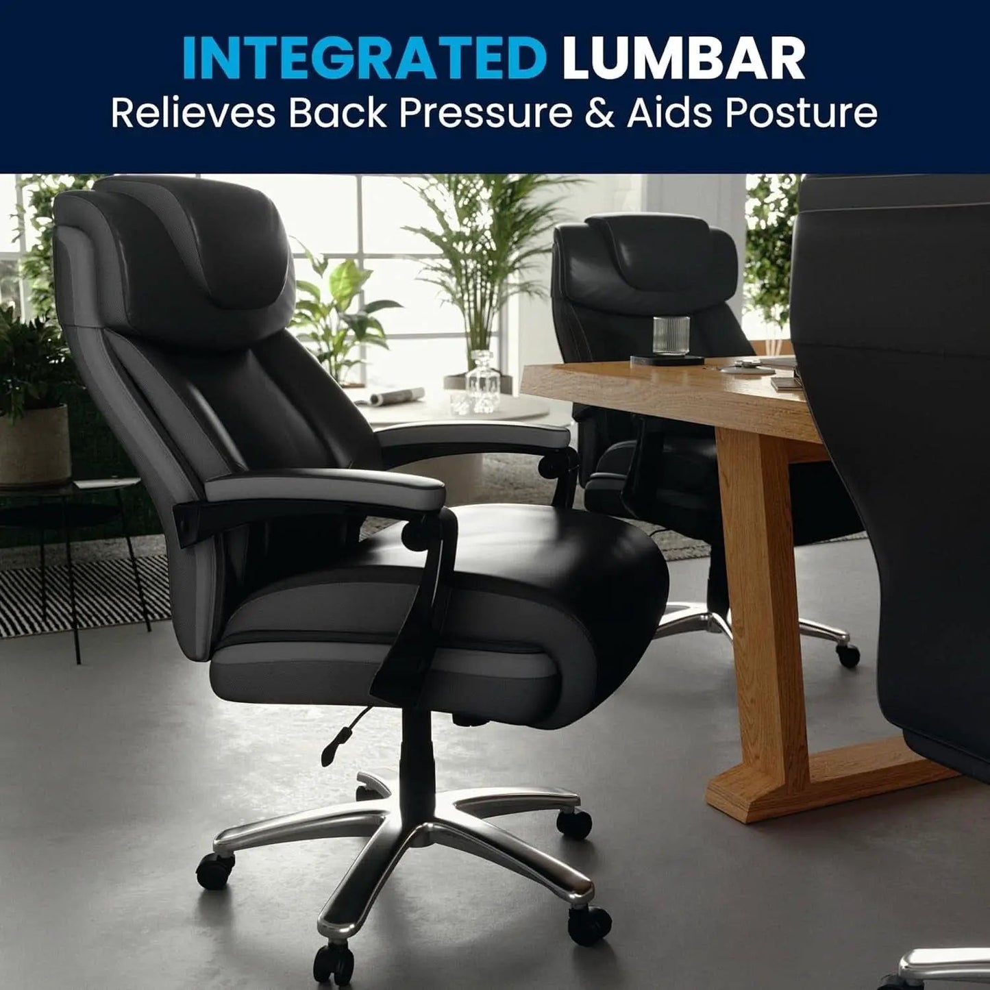 High-Back Headrest Ergonomic Office Chair Black LeatherSoft from PriceLows™