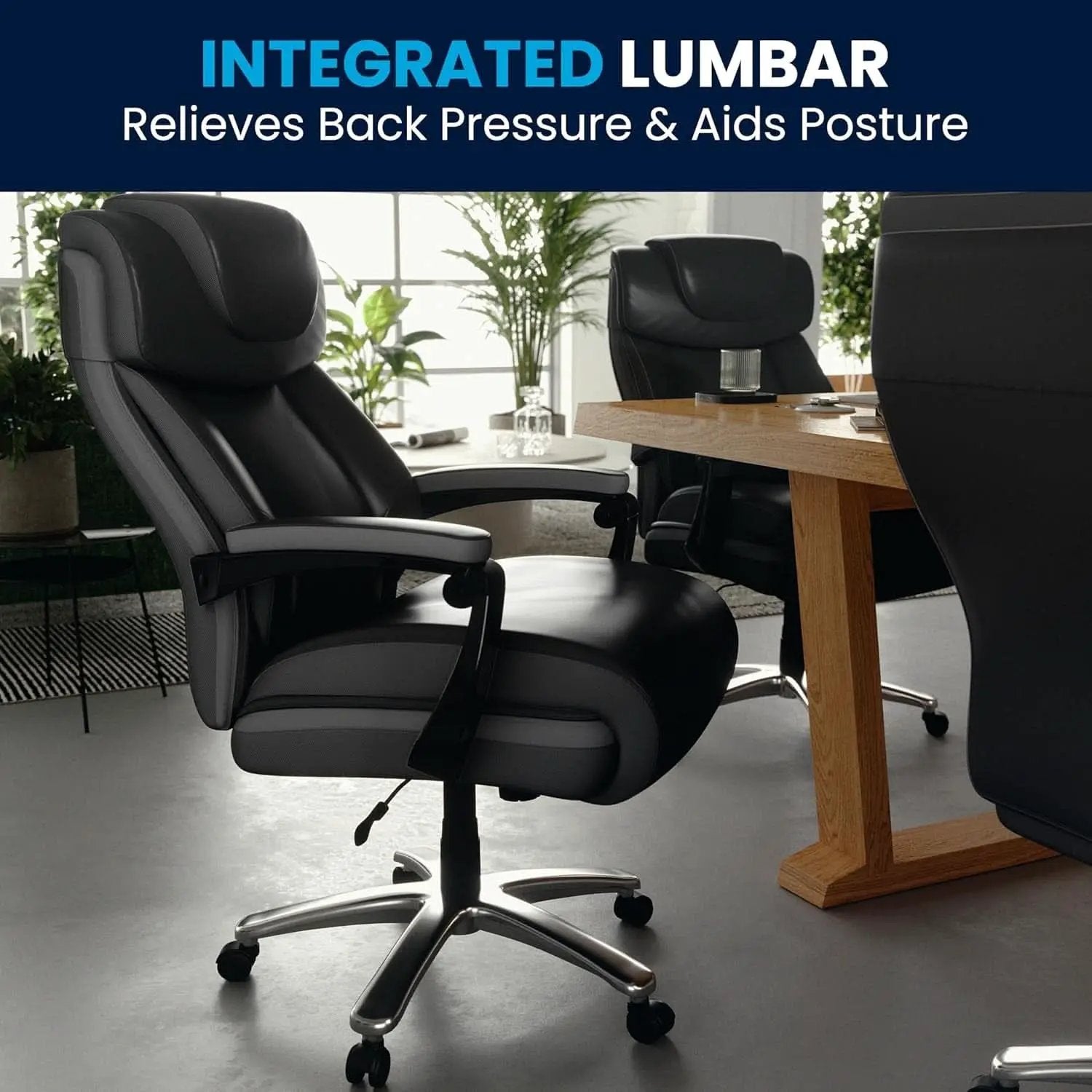 High-Back Headrest Ergonomic Office Chair Black LeatherSoft from PriceLows™