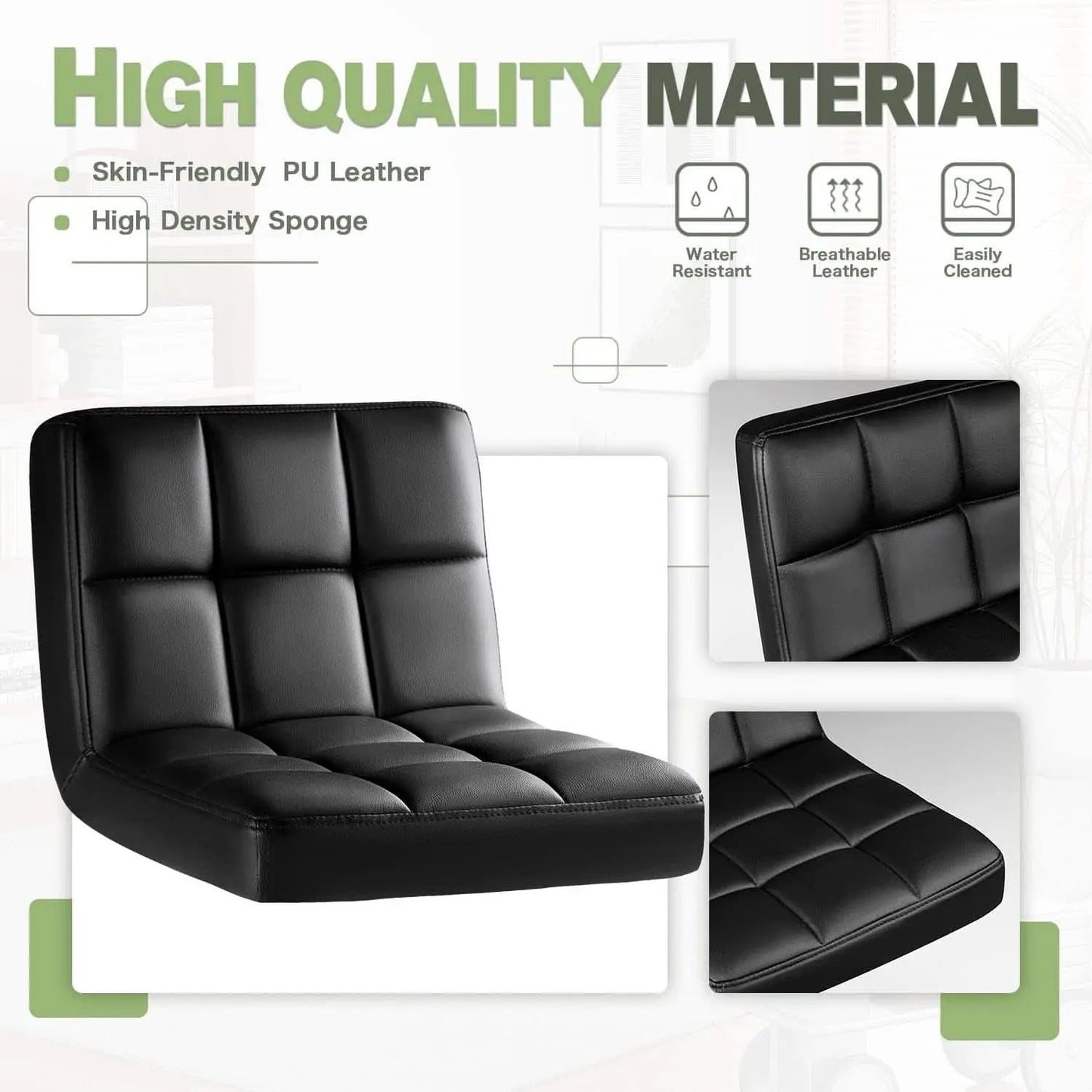 Bar Stools Set Of 2 Black PU Leather Swivel Adjustable Counter Height from PriceLows™