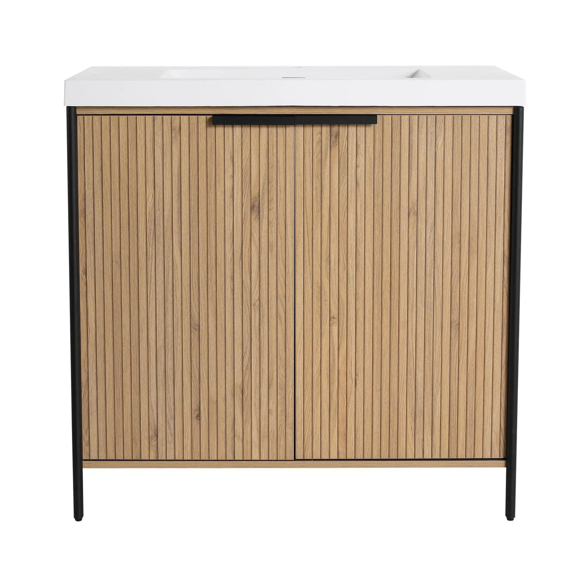Modern Freestanding Bathroom Vanity With Resin Sink & Soft Close Cabinet Doors | 4 Pieces | Metal & Plywood | Bathroom