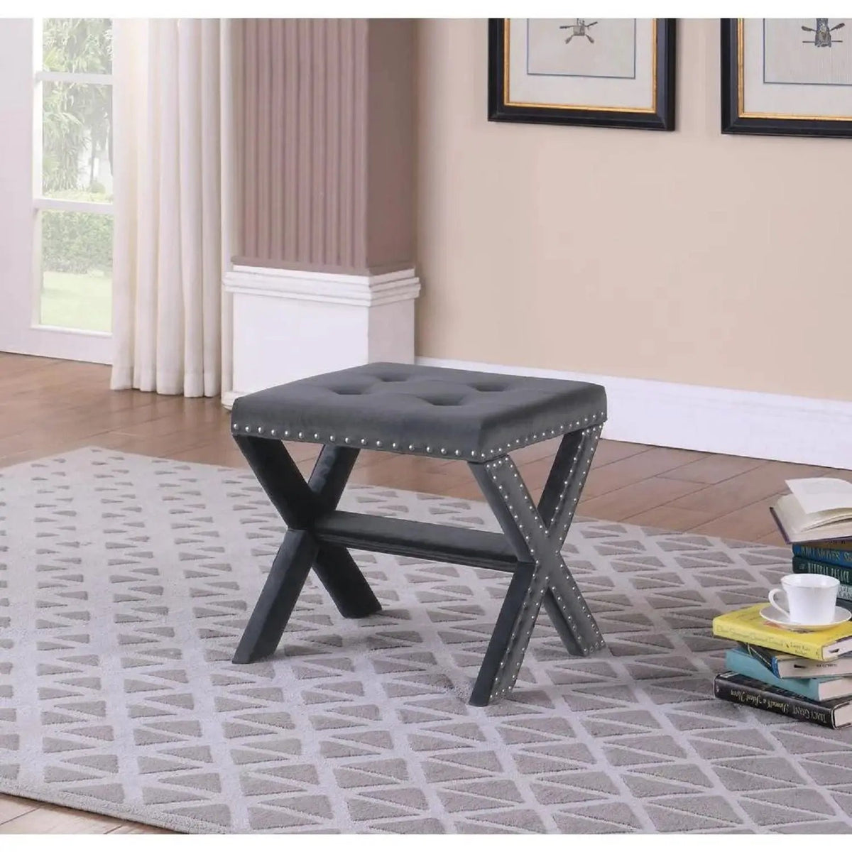 Upholstered Accent Bench | Nailhead Trim | Tufted Seat Cushion