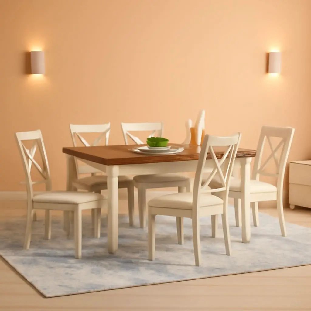 Farmhouse Handcrafted SolidWood Dining Table Set Cream from PriceLows™