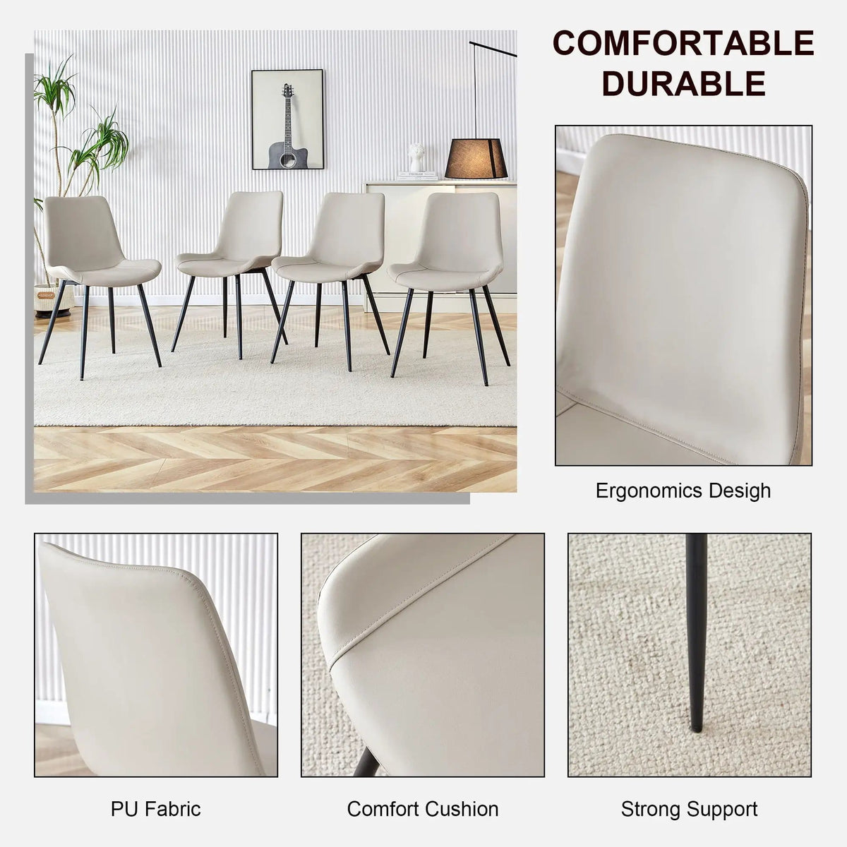 Modern Medieval Style Restaurant Cushioned Chairs With Suede Backrests Chair Set | 3 Pieces | Fabric & Metal | Dining Room