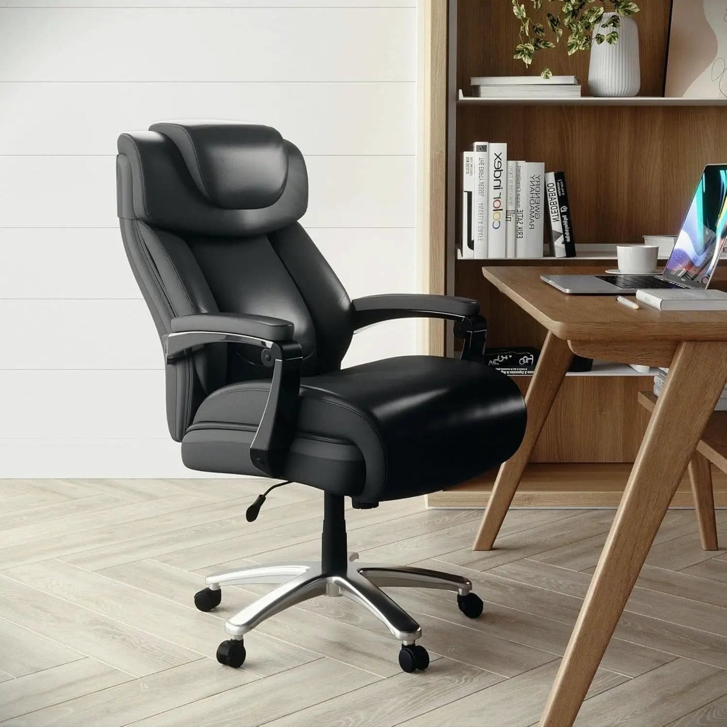 High-Back Headrest Ergonomic Office Chair Black LeatherSoft from PriceLows™