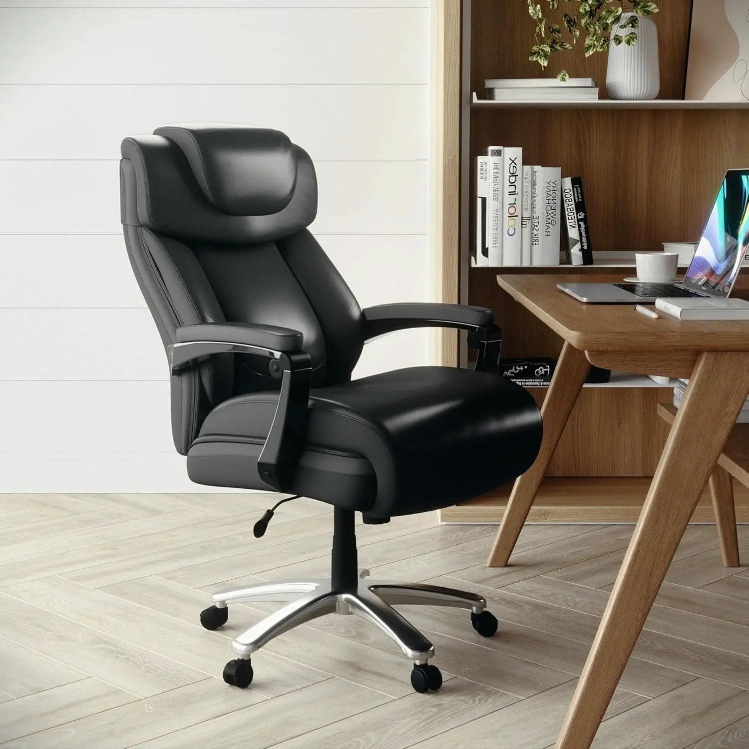 High-Back Headrest Ergonomic Office Chair Black LeatherSoft from PriceLows™