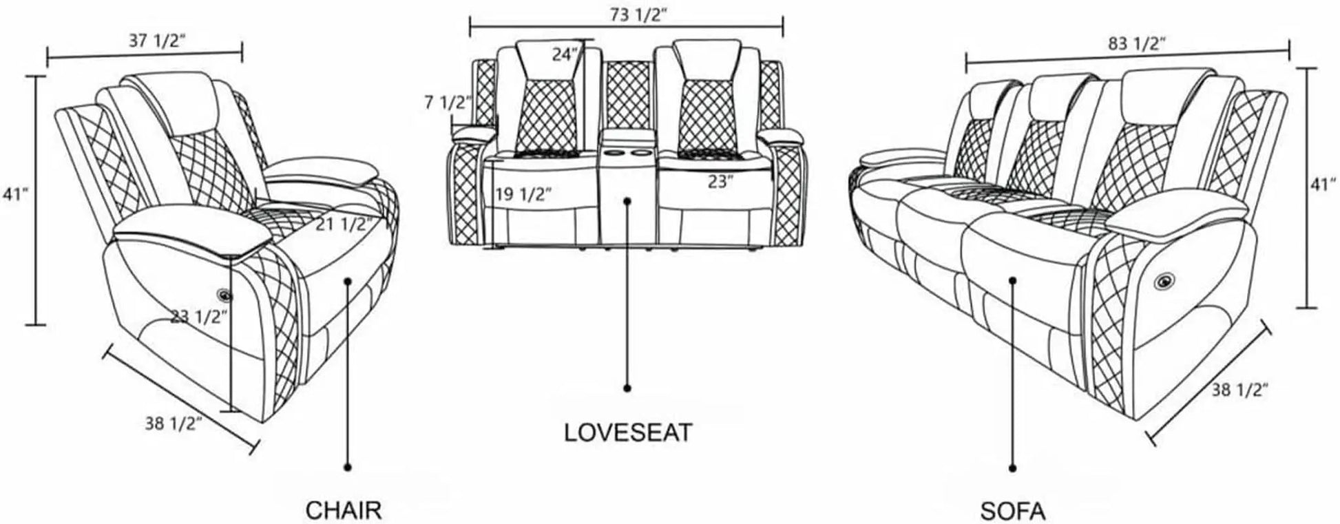 White Power Recliner Sofa With LED Lighting USB Charging from PriceLows™