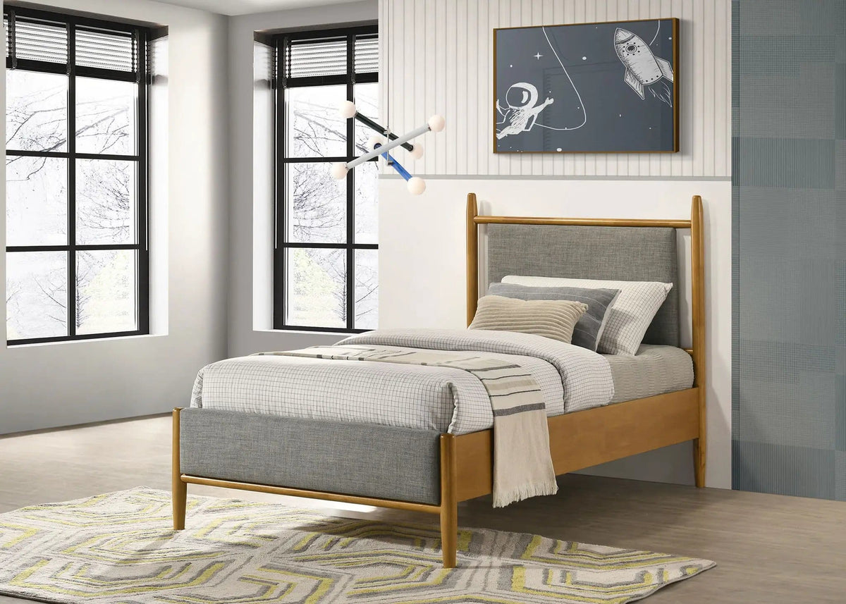 Mason 46-inch Twin Panel Platform Bed Grey and Light | 42.25 x 80 x 45.75 in | Rubberwood & Engineered Wood | Brown