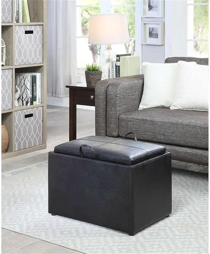 Accent Storage Ottoman 22 Point 75 Inches Charcoal Jet Black from PriceLows™