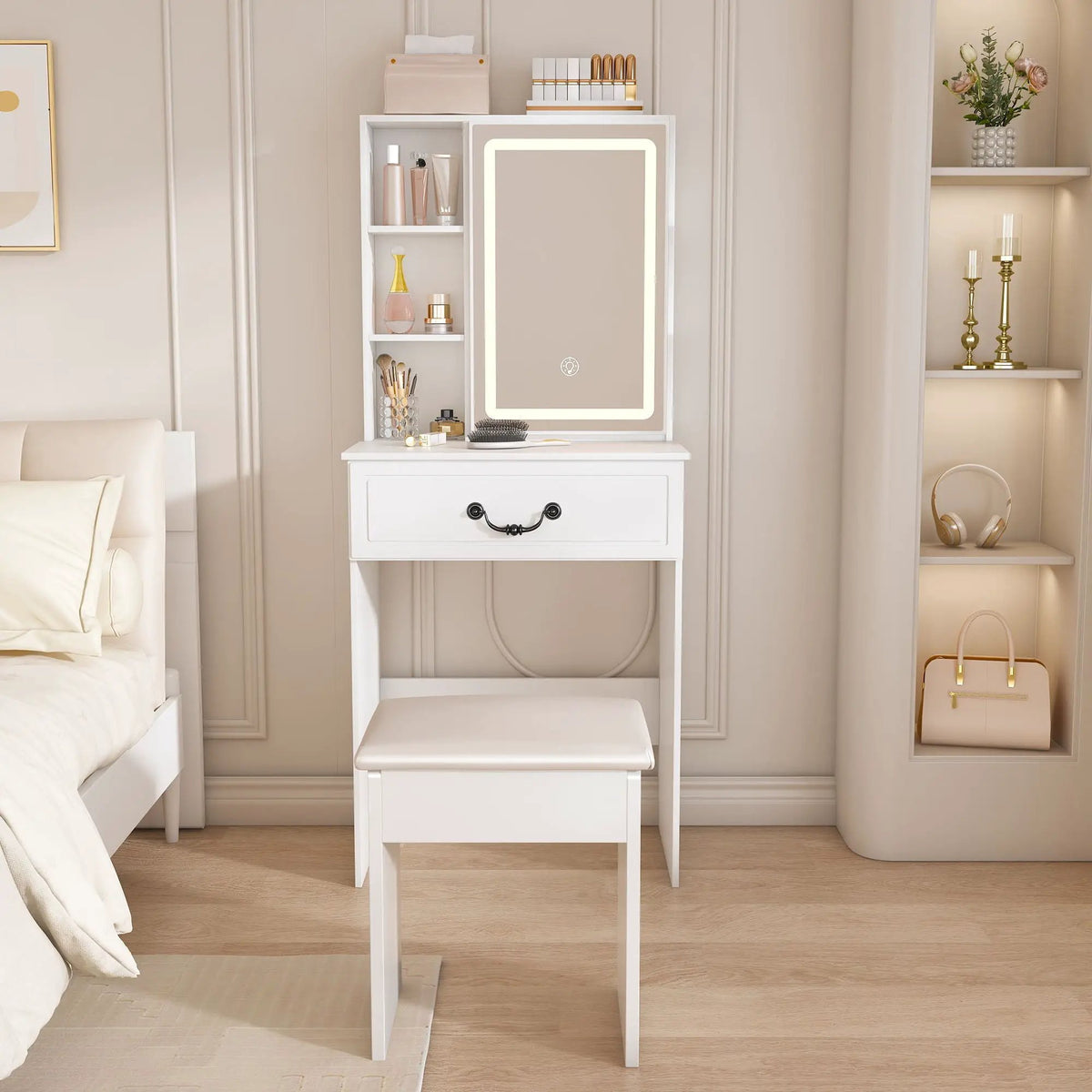 Dressing Table | Led Mirror Light | Adjustable Brightness | White Compact