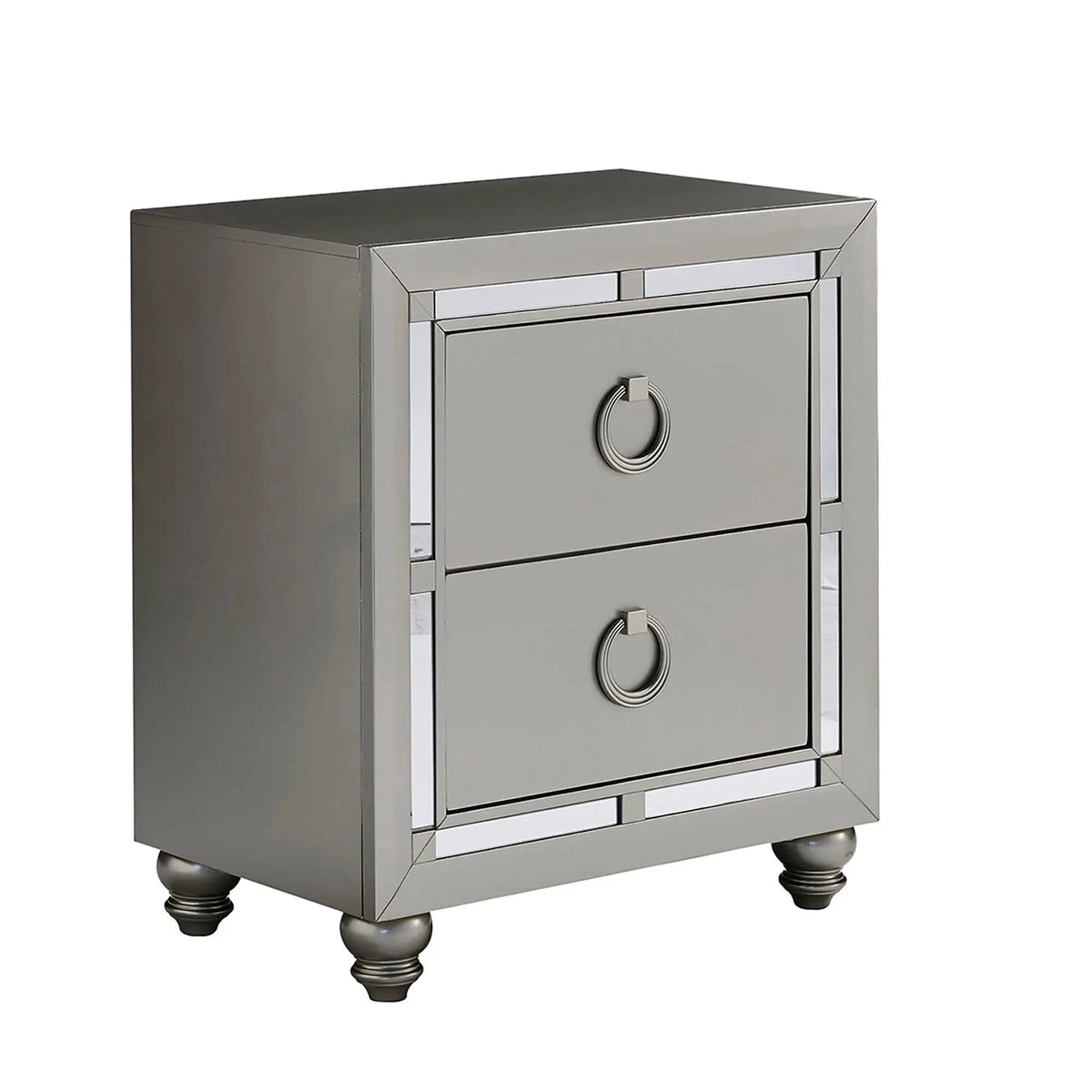Chloe Nightstand | 25.43 x 16.5 x 29.21 in | Solid Wood & Metal | Silver / Gray