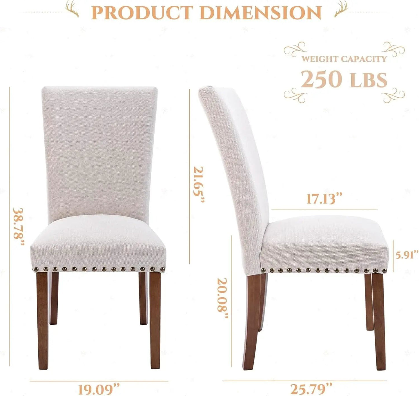 Parsons Dining Chairs Beige Upholstered Nailhead Set of 4 from PriceLows™