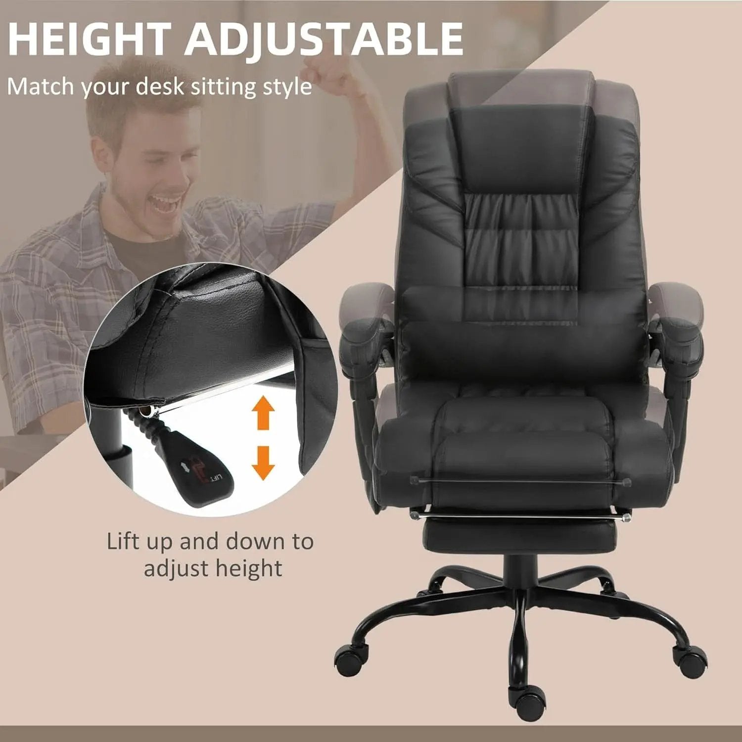 High Back Massage Office Chair With 6 Vibration Points And Footrest Black from PriceLows™