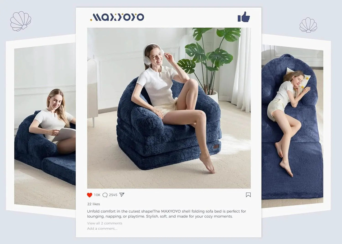 Navy Upholstered Folding Sofa Bed Convertible Lounger from PriceLows™
