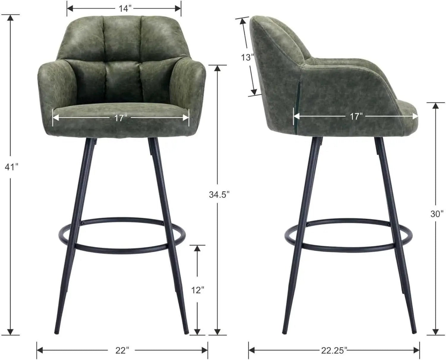 Modern Bar Stools Set of Two with Backrest Arms from PriceLows™