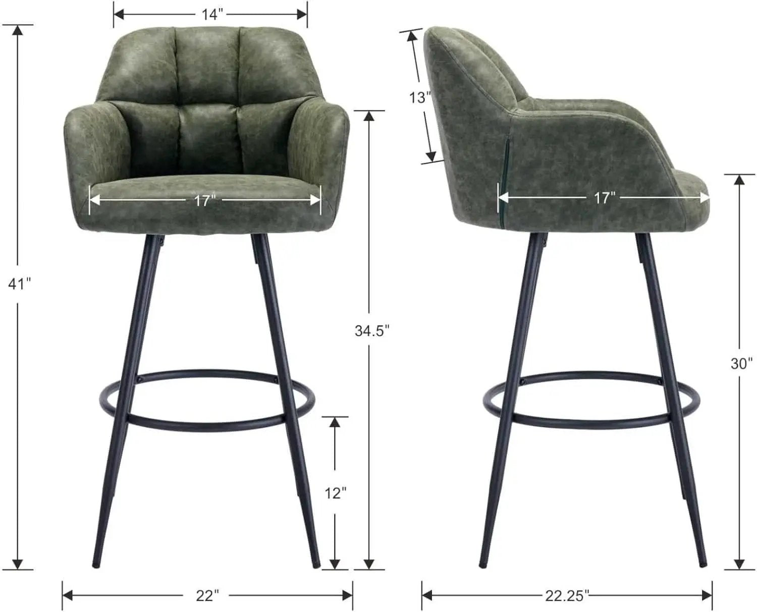 Modern Bar Stools Set of Two with Backrest Arms from PriceLows™